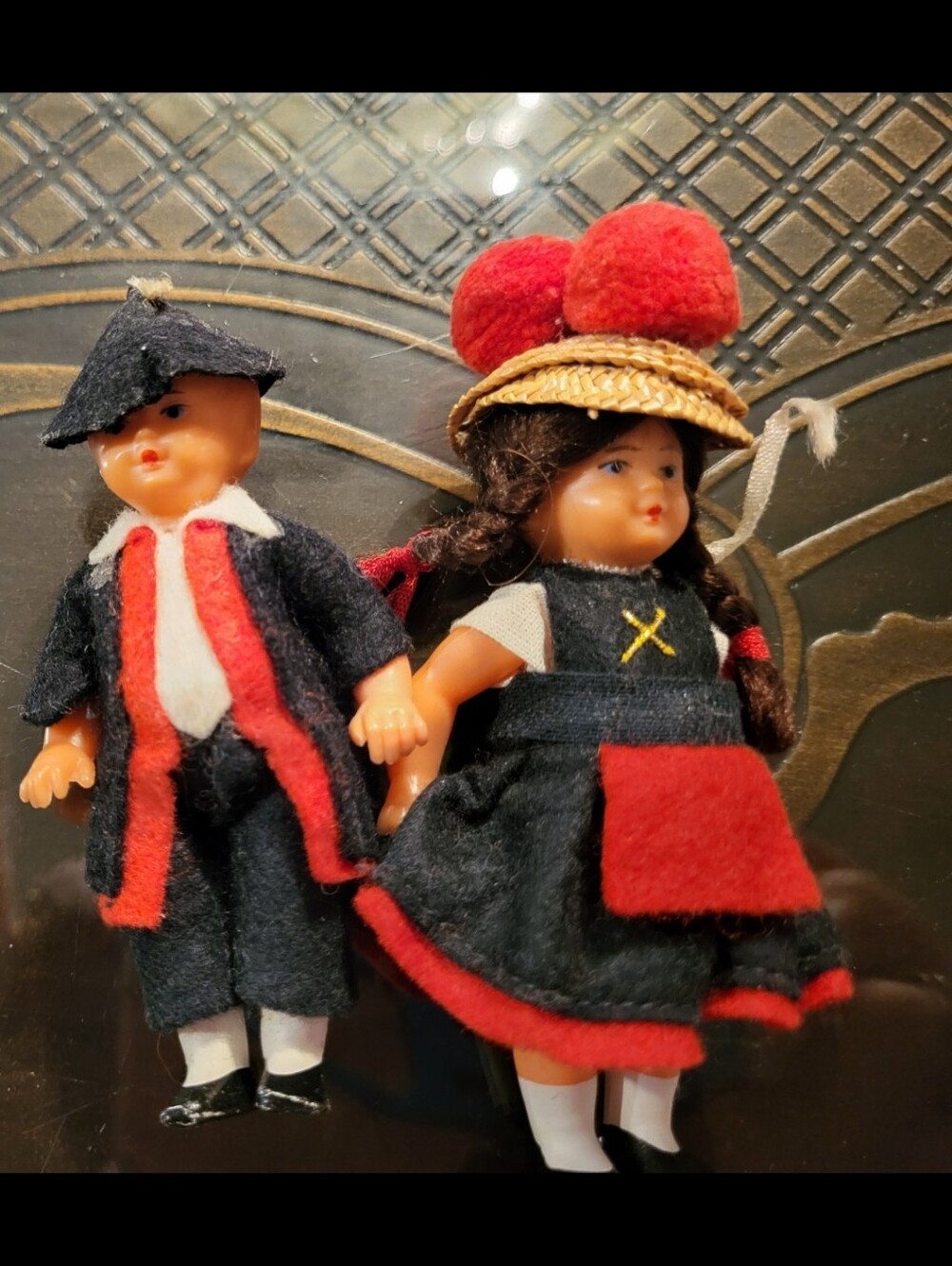 Celluloid German Schwarzwald Black Forest Folk Art Dolls Mid Century Boy & Girl